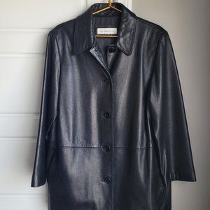 Liz Claiborne Black Leather Coat, Women;'s Large